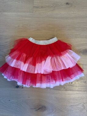 Sara Sara Red and Pink Tiered Tulle Skirt with Sparkle Waistband